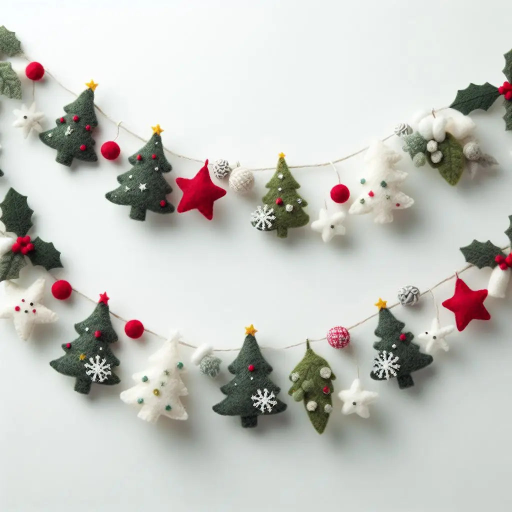 Festive Felt Christmas Garland: Handmade Decor with Santa, Reindeer, and Christmas Trees