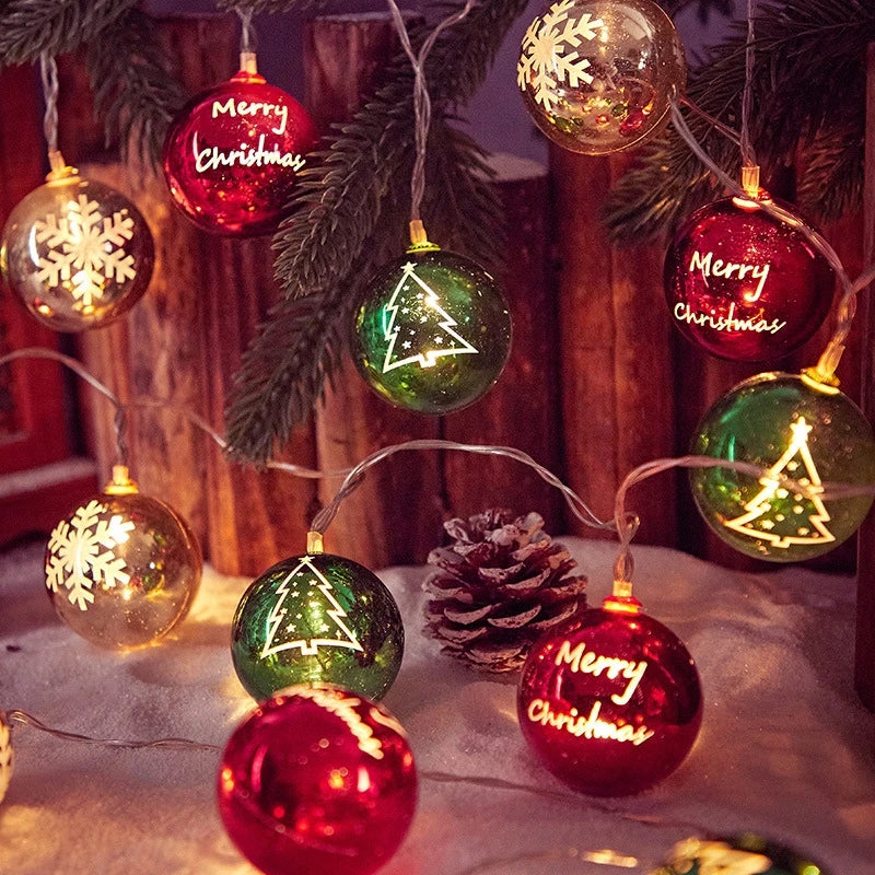 2024 LED Christmas Ball Lights Snowflake Santa Xmas Tree Hanging Pendant Ornaments Christmas Decorations for Home New Year