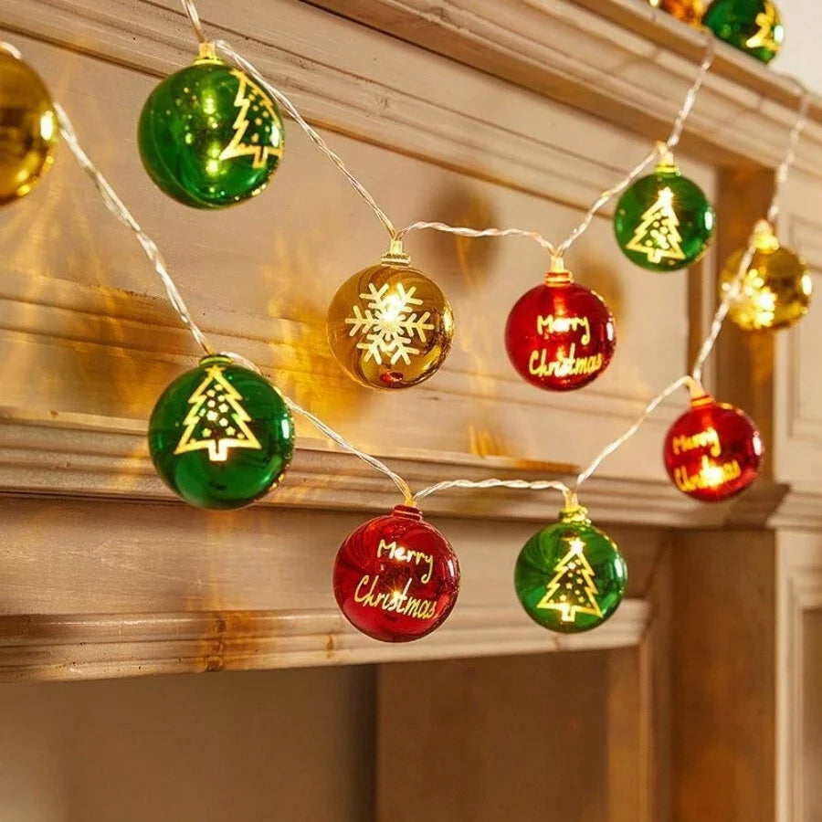 2024 LED Christmas Ball Lights Snowflake Santa Xmas Tree Hanging Pendant Ornaments Christmas Decorations for Home New Year
