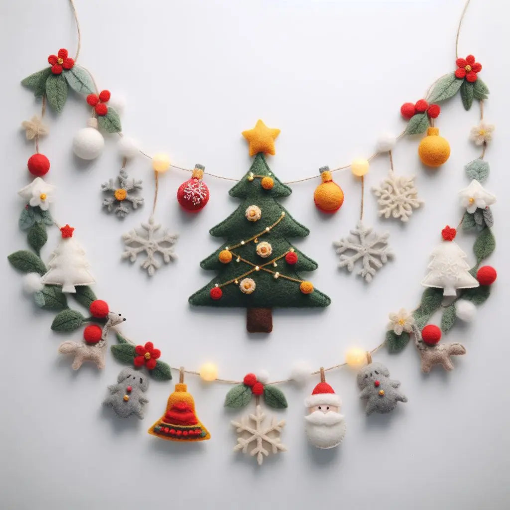 Festive Felt Christmas Garland: Handmade Decor with Santa, Reindeer, and Christmas Trees