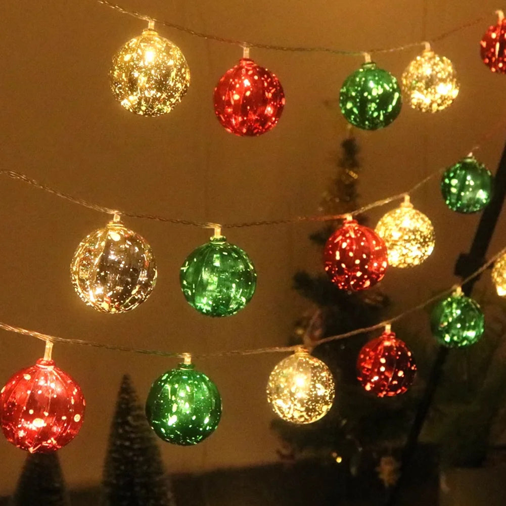 2024 LED Christmas Ball Lights Snowflake Santa Xmas Tree Hanging Pendant Ornaments Christmas Decorations for Home New Year