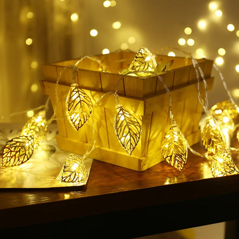 Hot Sale Products 10L Warm White LED Metal Leaf String Lights Led Lights for Decoration Festoon Lighting