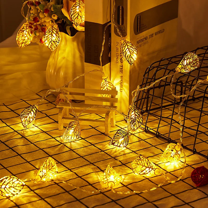Hot Sale Products 10L Warm White LED Metal Leaf String Lights Led Lights for Decoration Festoon Lighting