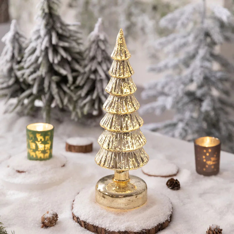 Wholesale Christmas Decorations Household Led Light Decorations 15 cm Christmas Glass Trees for Holiday Decorations