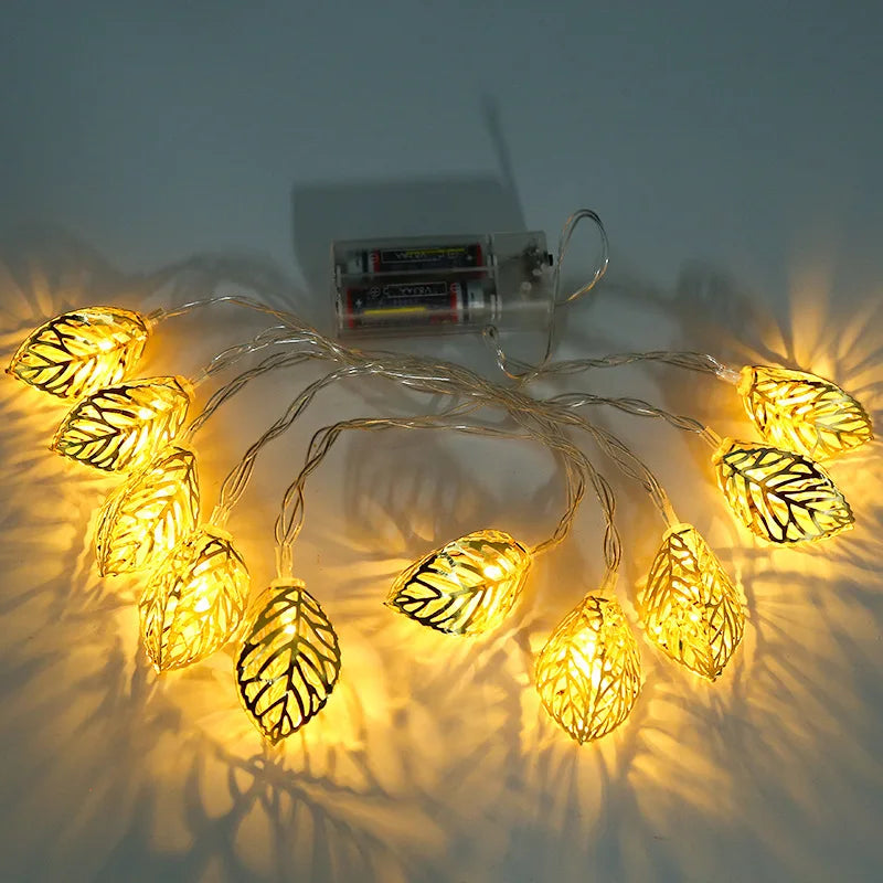 Hot Sale Products 10L Warm White LED Metal Leaf String Lights Led Lights for Decoration Festoon Lighting