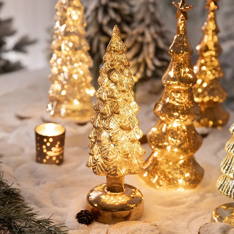 Wholesale Christmas Decorations Household Led Light Decorations 15 cm Christmas Glass Trees for Holiday Decorations