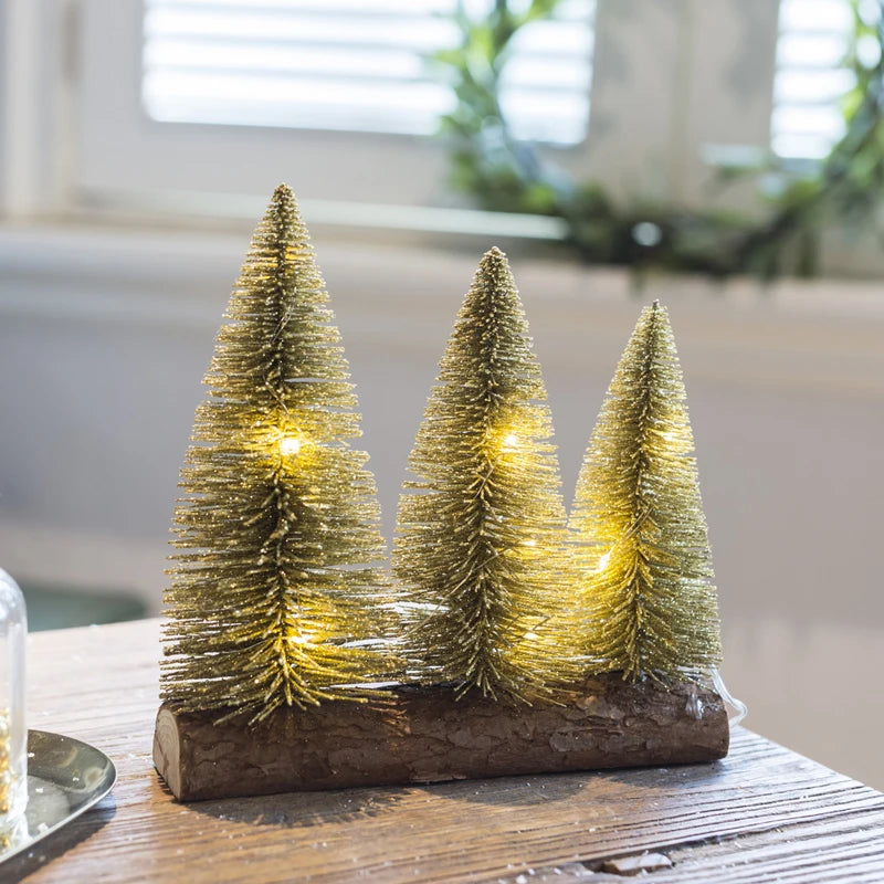 Wood Christmas Tree Led Light 3 Tree Small Wooden Christmas Needle Tree with Led Lights Included