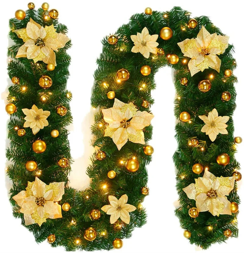 2.7m Christmas Decoration LED Rattan Garland Wreath Light Door Hanging Ornaments Artificial Xmas Tree Fireplace Decor