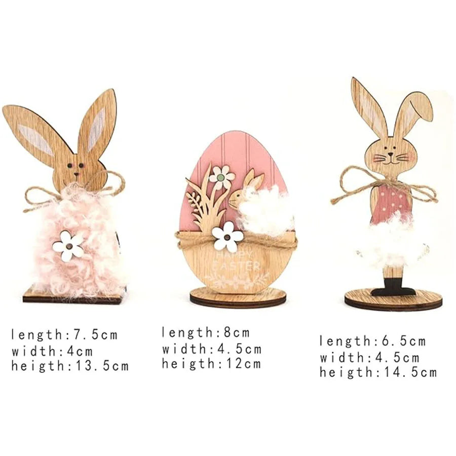Home Easter Party Table Decoration Crafts Table Ornament Easter Wooden Bunny Decoration for Holiday