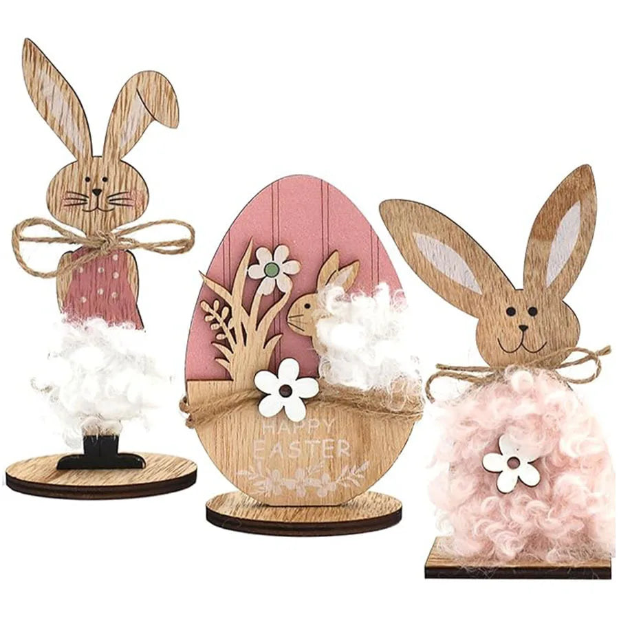Home Easter Party Table Decoration Crafts Table Ornament Easter Wooden Bunny Decoration for Holiday