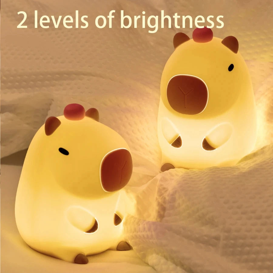 Cute Capybara Night Light Silicone Nightlamp USB Rechargeable Timing Lamp Patting Touch Control Led Lamp for Bedroom Living Room