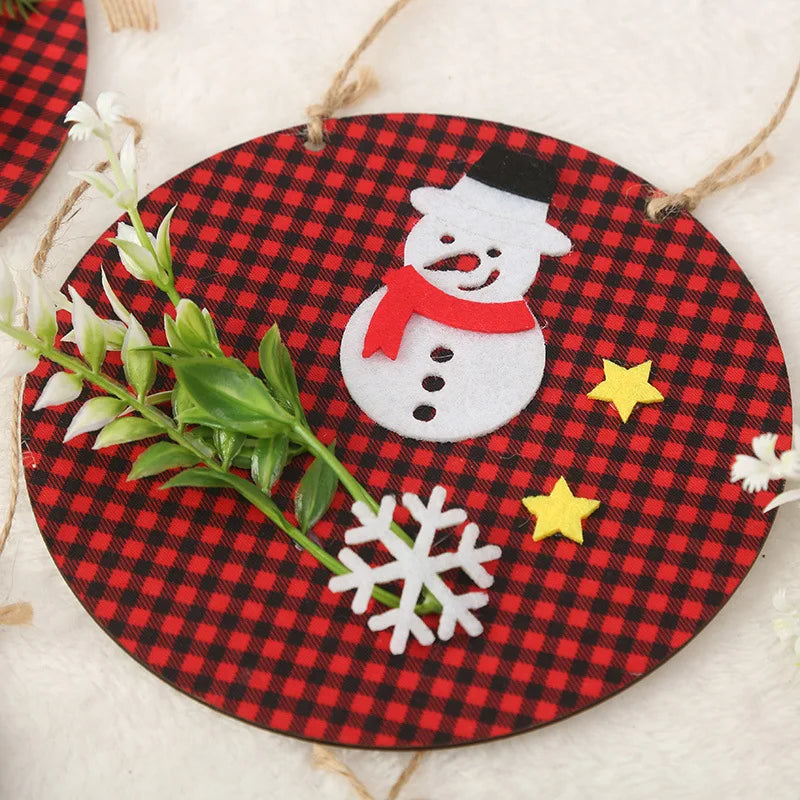 Merry Christmas Decorations Hanging Sign Plaid Wreath for Christmas Tree Rustic Burlap Wooden Holiday Christmas Tree Decorations