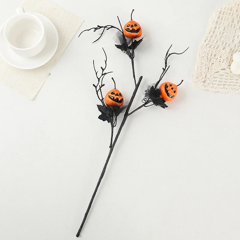 Halloween Horror Decorations Black Maple Leaf Pumpkin Flower Bouquet with Ghost for Home Parties New Year or Back to School