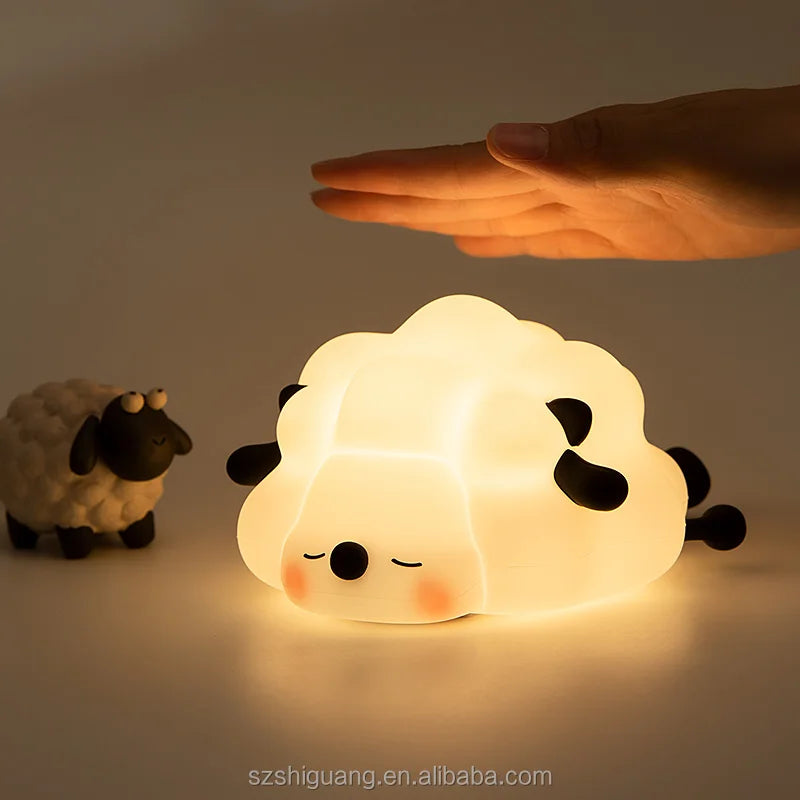 Cute Sheep Pat Night Light Nursery Christmas Gift New Year Birthday Gift Companion Patting Soft Animal LED Silicone Night Lamps