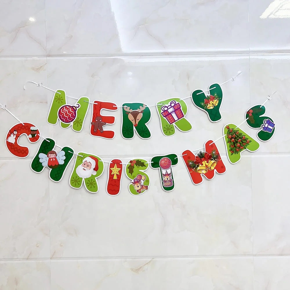 Merry Christmas Tree Decoration Fireplace Home Wall Hanging Decoration Xmas Tree Santa Banner Party Supplies Gingerbread Shaped
