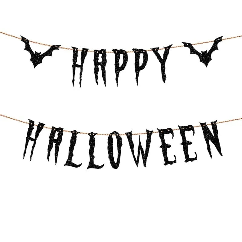 Happy Halloween Flag Reusable Interior Hanging Decoration Bat Pumpkin Spider