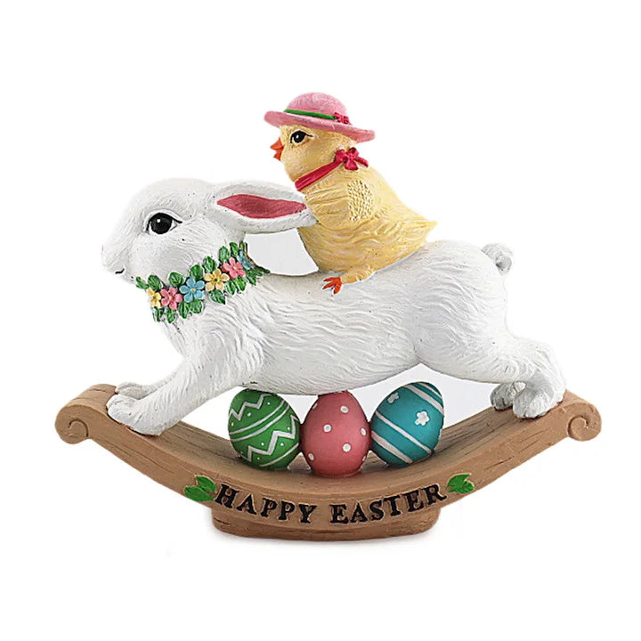 Easter Hand-Painted Resin Figurine Centerpiece Colorful Eggs With Bunny Decor for Home Tabletop Bedroom Decor