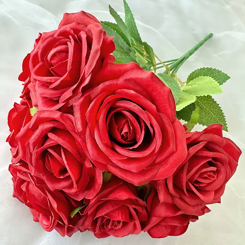 9-Head Pearl Rose Artificial Flower Wedding Arrangements High-End Ins Design Home Decor Simulated Roses