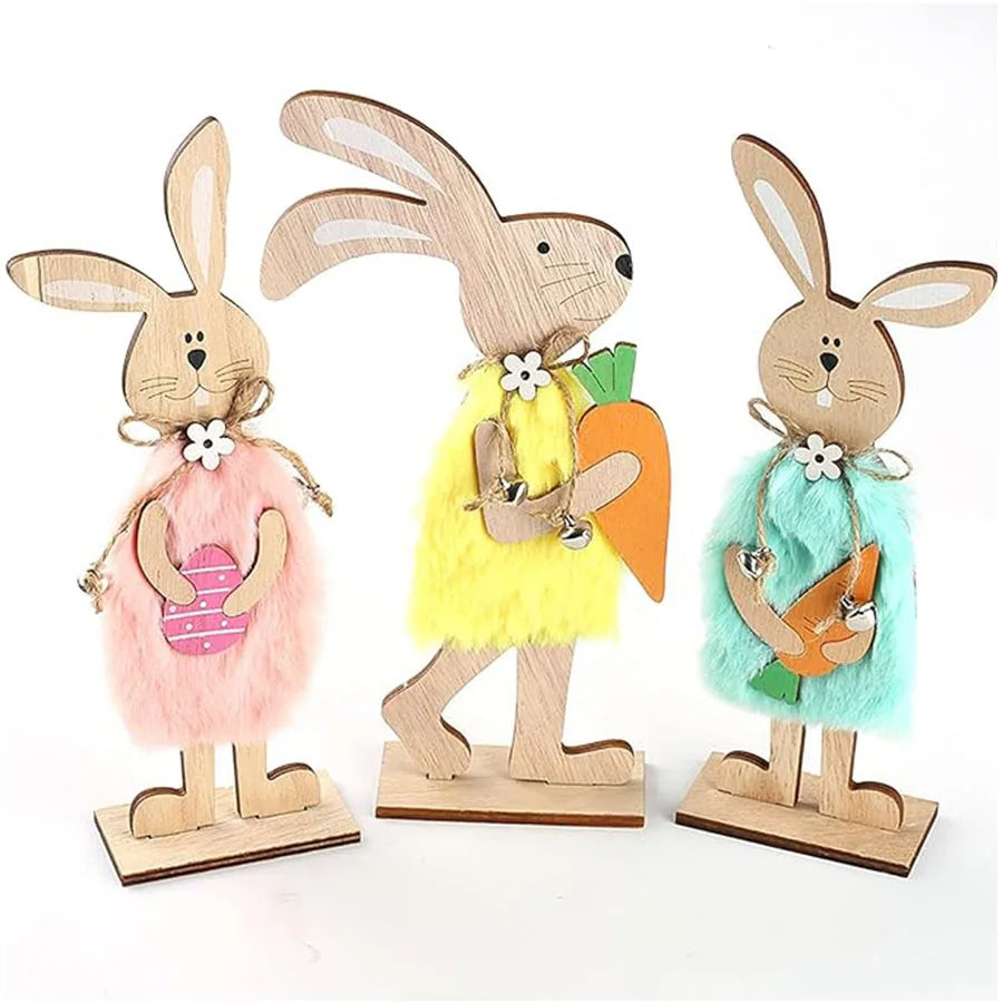 Home Easter Party Table Decoration Crafts Table Ornament Easter Wooden Bunny Decoration for Holiday