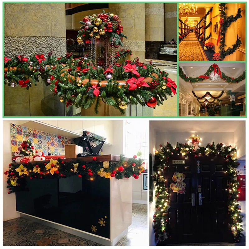 2.7m Christmas Decoration LED Rattan Garland Wreath Light Door Hanging Ornaments Artificial Xmas Tree Fireplace Decor