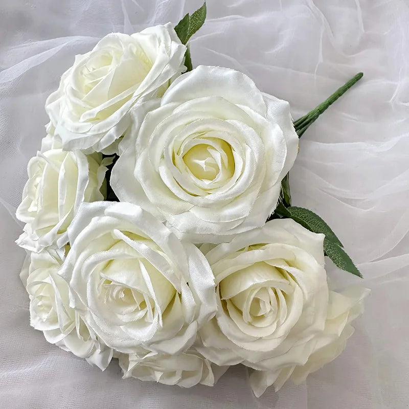 9-Head Pearl Rose Artificial Flower Wedding Arrangements High-End Ins Design Home Decor Simulated Roses