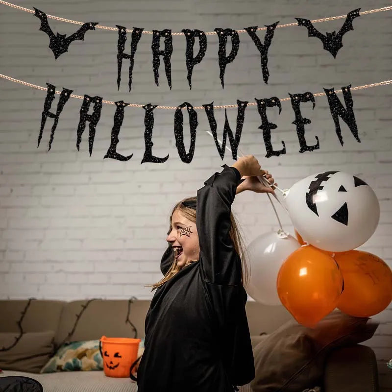 Happy Halloween Flag Reusable Interior Hanging Decoration Bat Pumpkin Spider