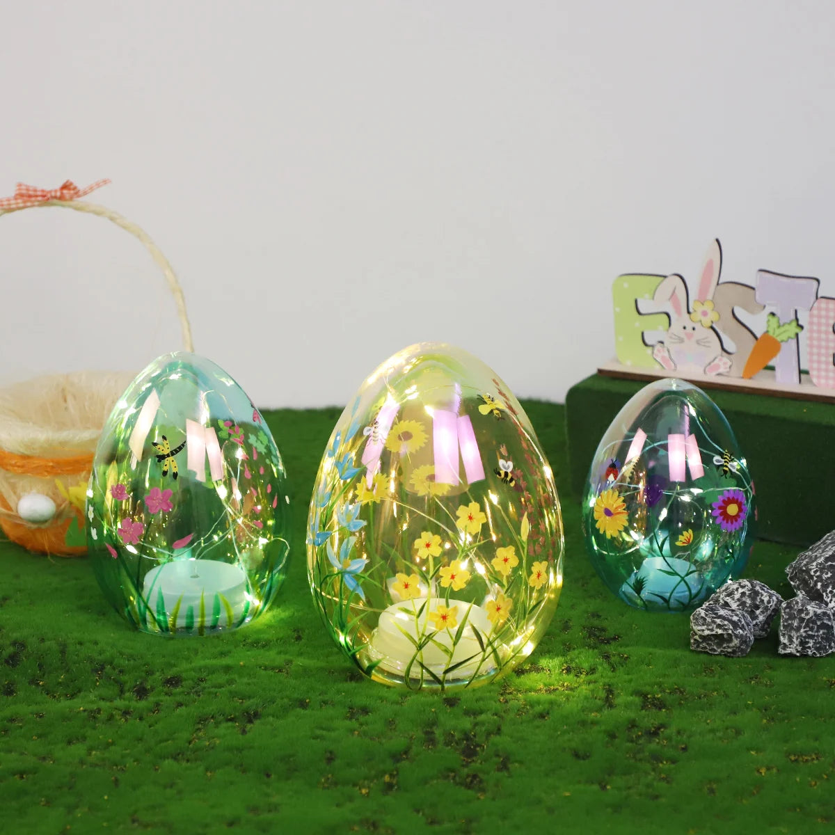 Glass Easter Egg Ornaments Stained Glass Easter Egg Ornaments Hanging Iridescent Ball Glitter Easter Eggs