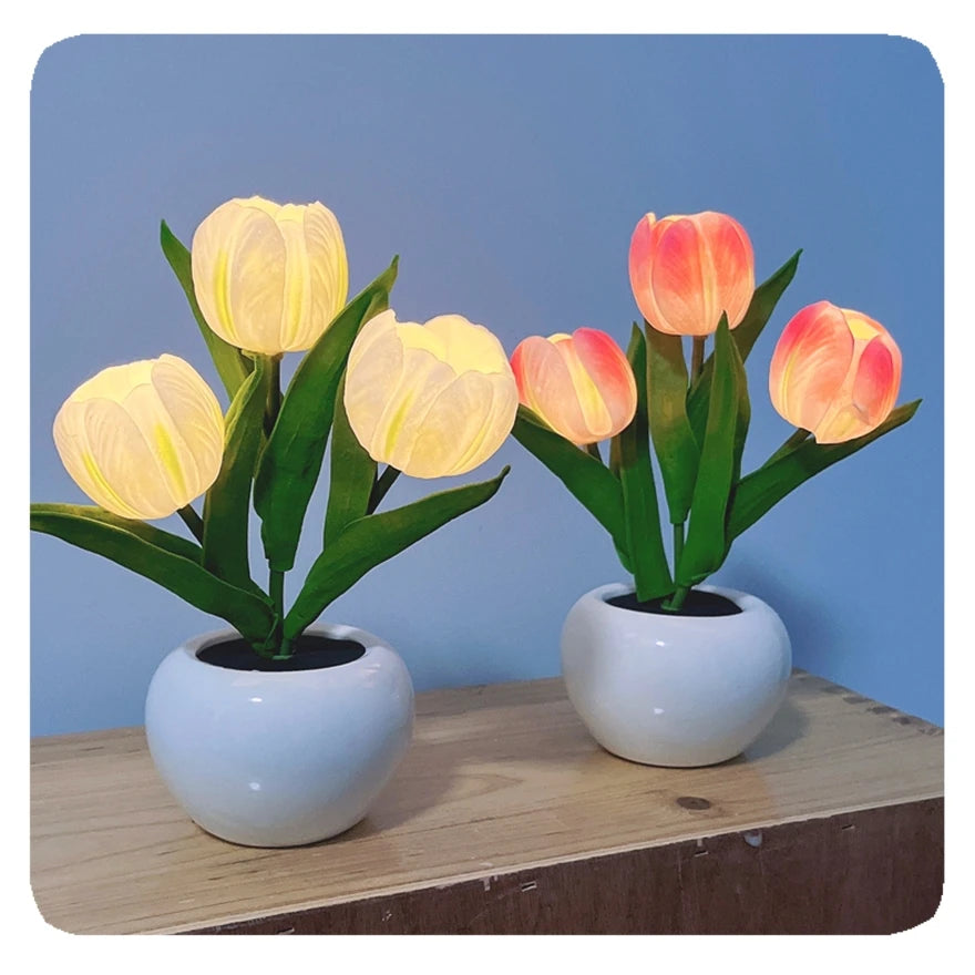 Desk Light Romantic Home Decor Rechargeable 5V Battery Lamp Bedroom 2025 New LED Tulip Table Bedside Night Simulation Flower 32