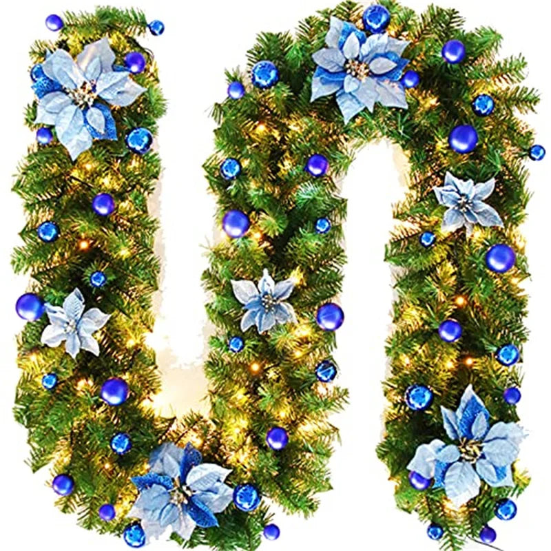2.7m Christmas Decoration LED Rattan Garland Wreath Light Door Hanging Ornaments Artificial Xmas Tree Fireplace Decor
