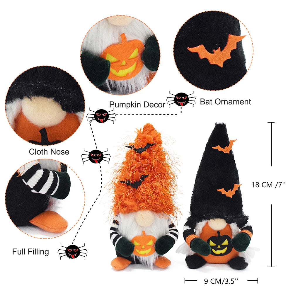 Boheng Handmade Halloween Pumpkin Bat Ornaments Swedish Tomte Nordic Plush Nisse Gonk Small Halloween Gnome Decorations