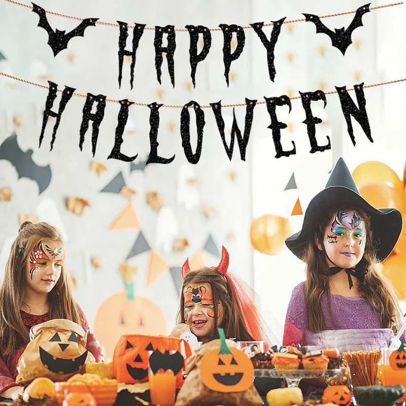 Happy Halloween Flag Reusable Interior Hanging Decoration Bat Pumpkin Spider