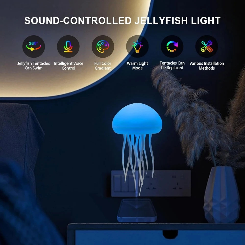 2025 Creative Home LED Night Light Dynamic Voice Control Jellyfish Color Changing Ambient Lamp Rechargeable