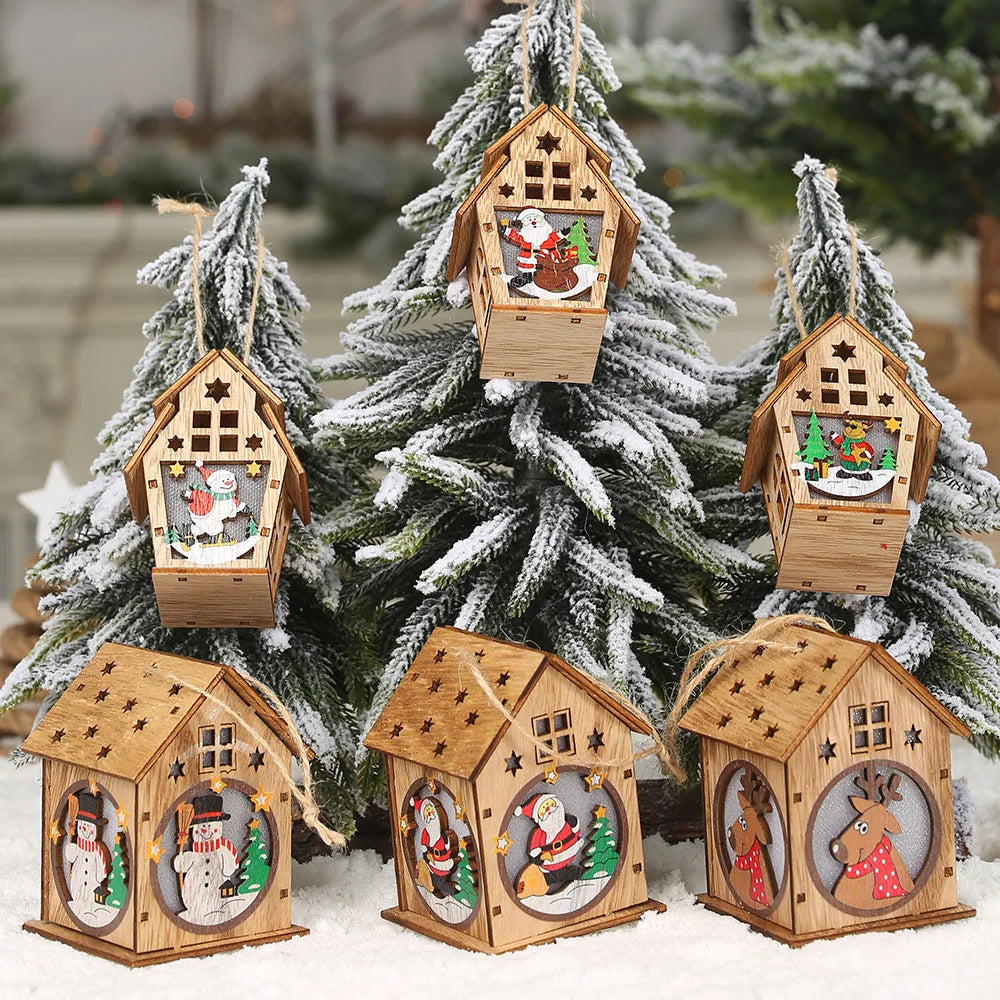 DIY Christmas Tree Ornament Home Decor Festival Decoration Wooden Christmas Decoration Supplies XMAS Christmas Lights