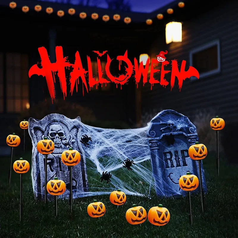 5pc Plastic Pumpkins Ghostly Inserted Lights Outdoor Halloween Decorations
