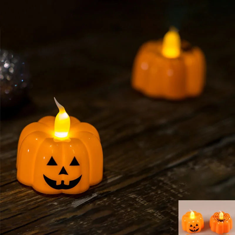 Pumpkin Candle Lights Mini Electric Candle Led Plastic Pumpkin T-Candle Ornaments with Smiley Face for Home Party Decor