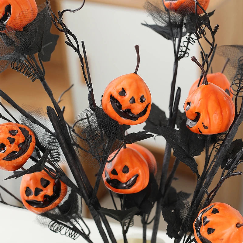 Halloween Horror Decorations Black Maple Leaf Pumpkin Flower Bouquet with Ghost for Home Parties New Year or Back to School