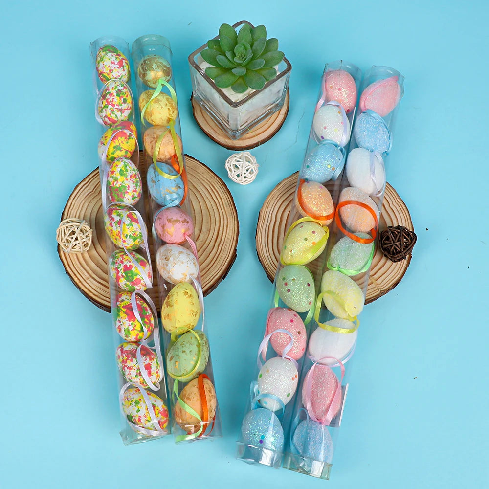 3*4cm/7 Color Options Colorful Barreled Easter Eggs Set Ornaments Foam Easter Egg Kit Gift Festival Easter Decoration