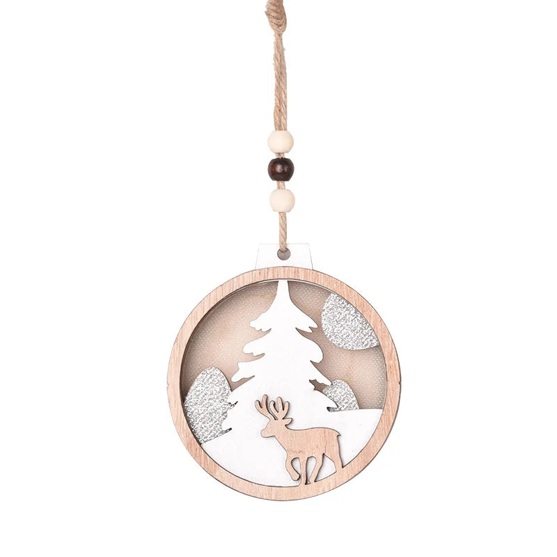 Farmhouse Rustic 3D LED Christmas Decorations Ornaments Set Hanging Glitter Reindeer Wood Tree Promotional Party Supplies