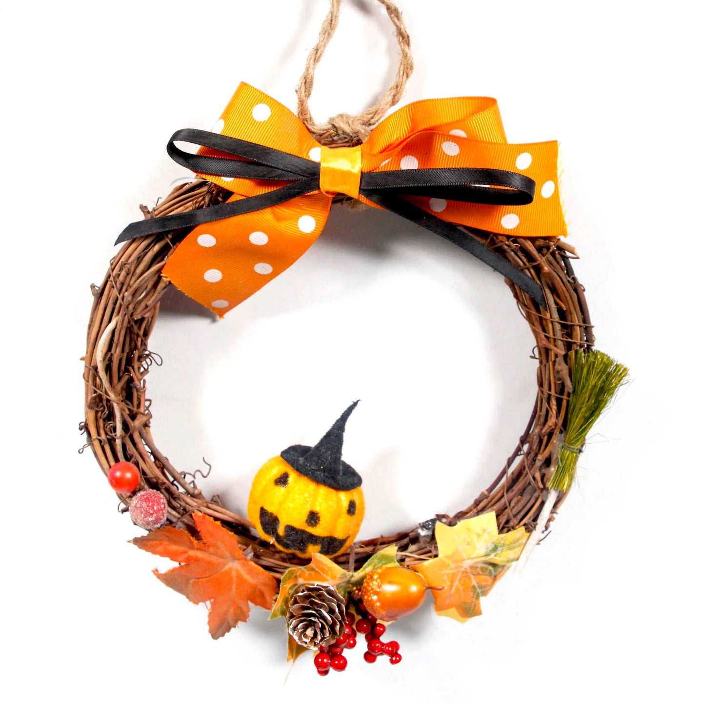 Rattan Wreath Halloween Doll Decorating Artificial Maple Leaves Autumn Halloween Decoration