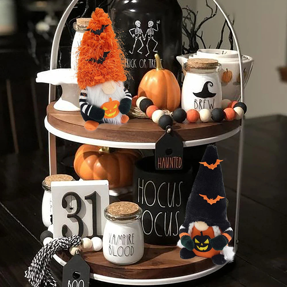 Boheng Handmade Halloween Pumpkin Bat Ornaments Swedish Tomte Nordic Plush Nisse Gonk Small Halloween Gnome Decorations