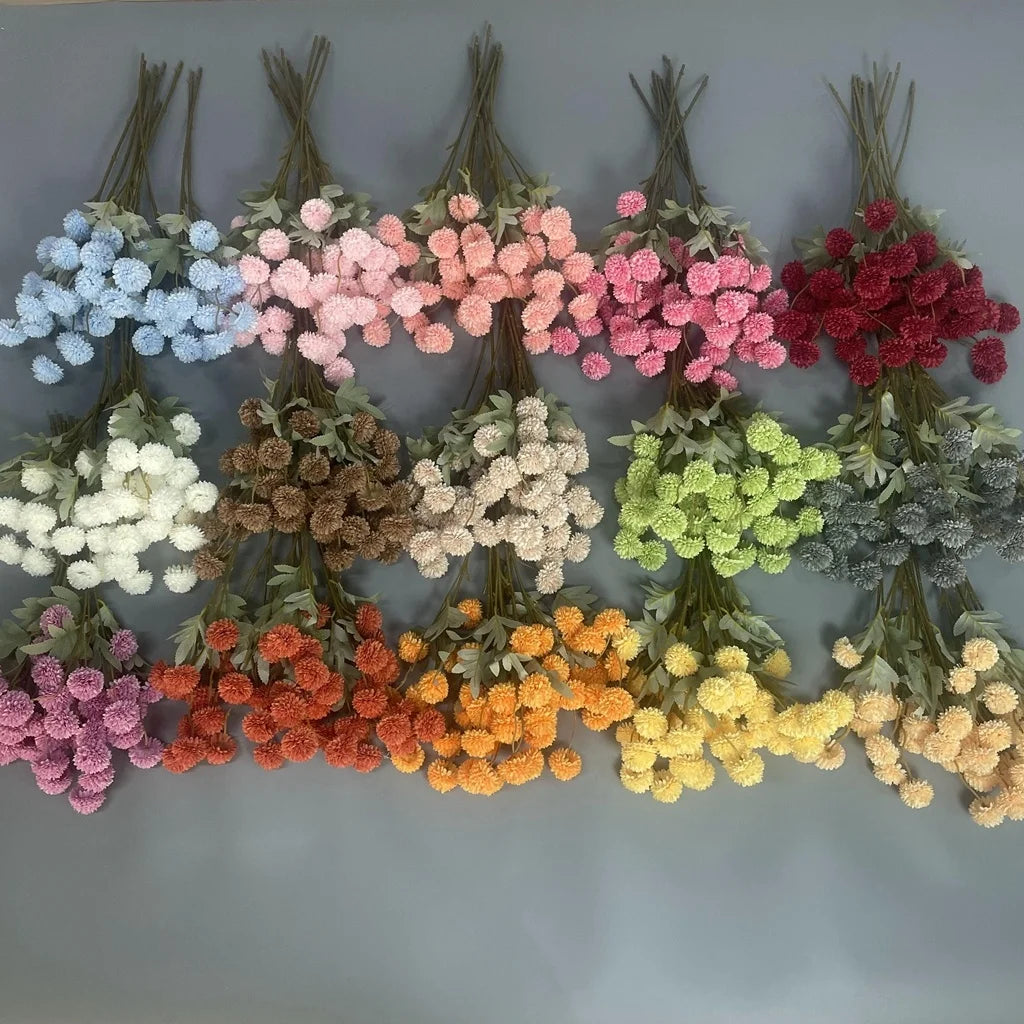 Decorative Wholesale Small Faux Pompon Chrysanthemum Dandelion Artificial Silk Kiku Flower