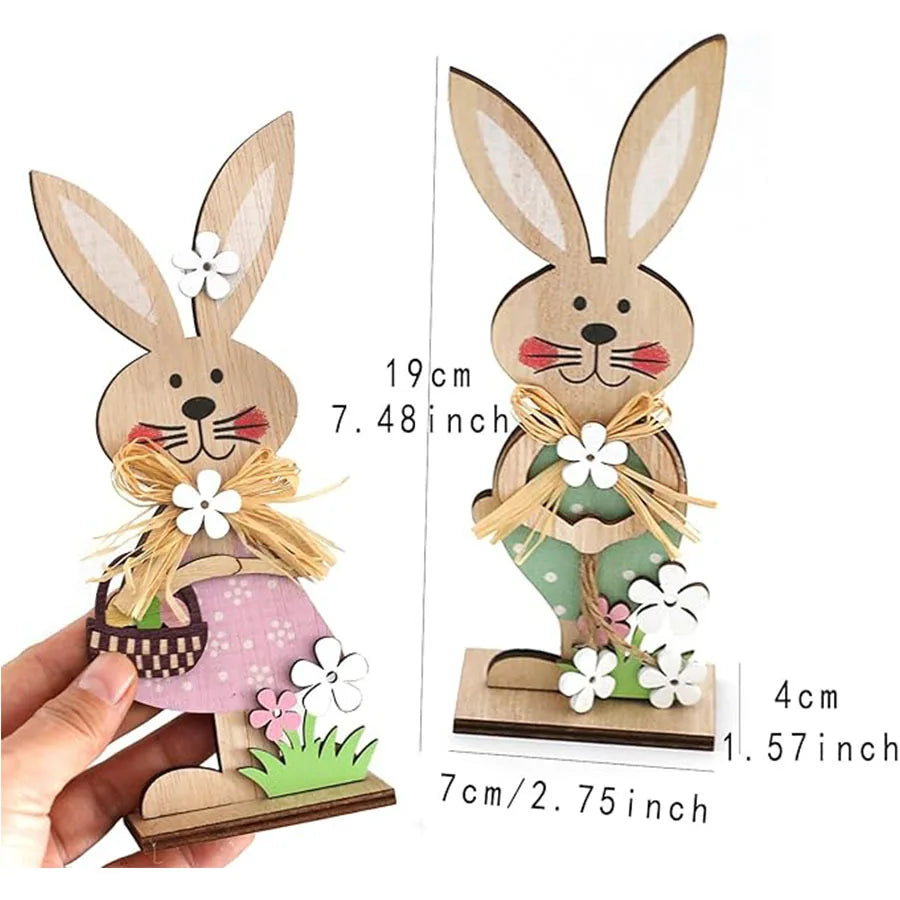 Home Easter Party Table Decoration Crafts Table Ornament Easter Wooden Bunny Decoration for Holiday