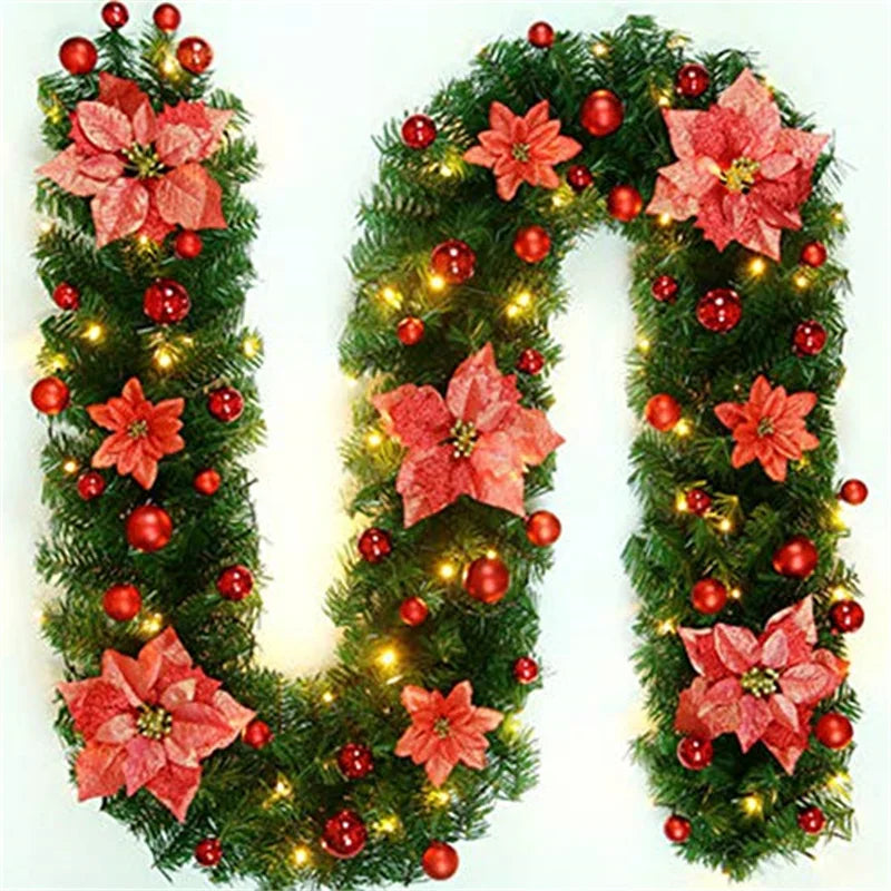 2.7m Christmas Decoration LED Rattan Garland Wreath Light Door Hanging Ornaments Artificial Xmas Tree Fireplace Decor