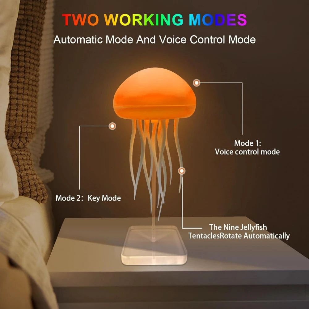 2025 Creative Home LED Night Light Dynamic Voice Control Jellyfish Color Changing Ambient Lamp Rechargeable