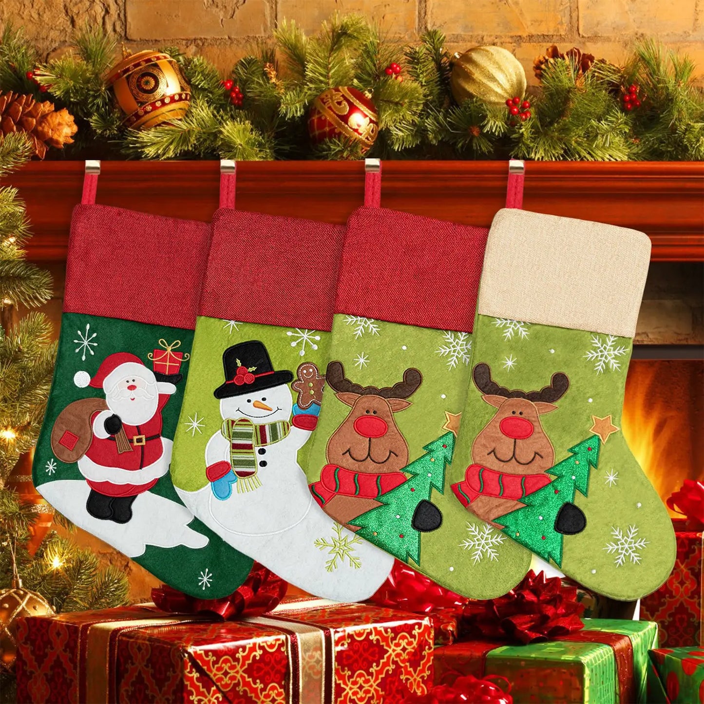 Cross-Border New Stock Christmas Decorations Sock-Shaped Santa Claus Gift & Candy Bags Tree Ornaments