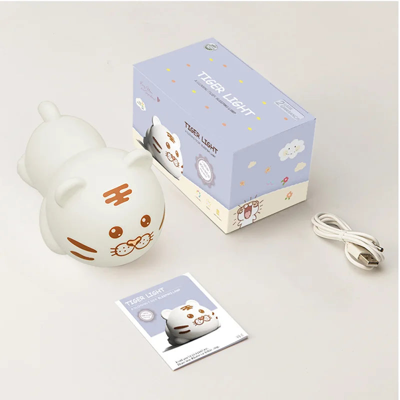 Rechargeable LED Night Light Kids Bedroom Cartoon Animal Panda Rabbit Tiger Silhouette ABS Moon Square Sleep Table Lamp Home Use