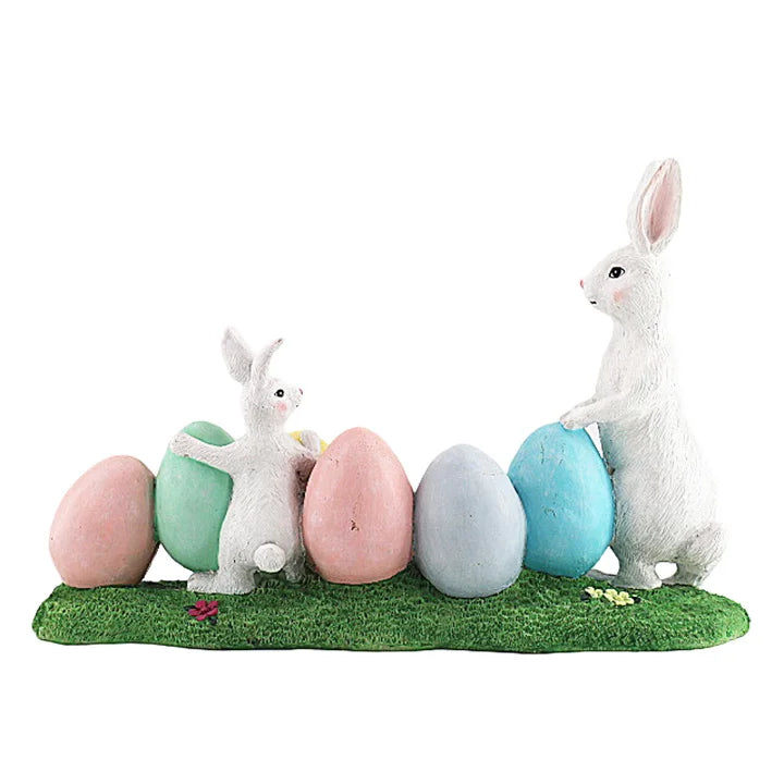 Easter Hand-Painted Resin Figurine Centerpiece Colorful Eggs With Bunny Decor for Home Tabletop Bedroom Decor