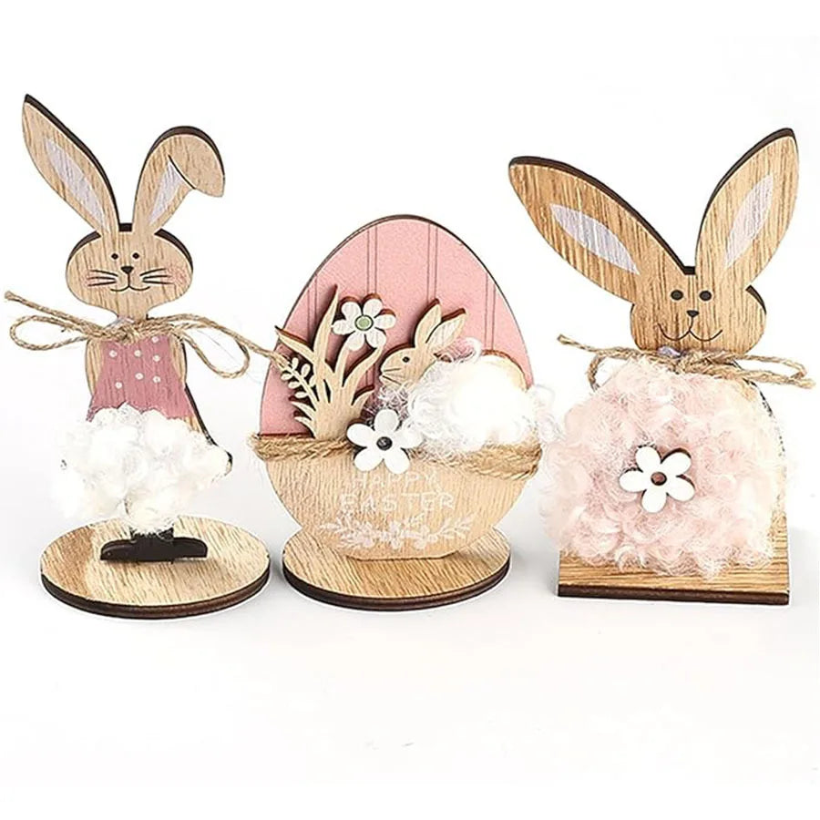 Home Easter Party Table Decoration Crafts Table Ornament Easter Wooden Bunny Decoration for Holiday