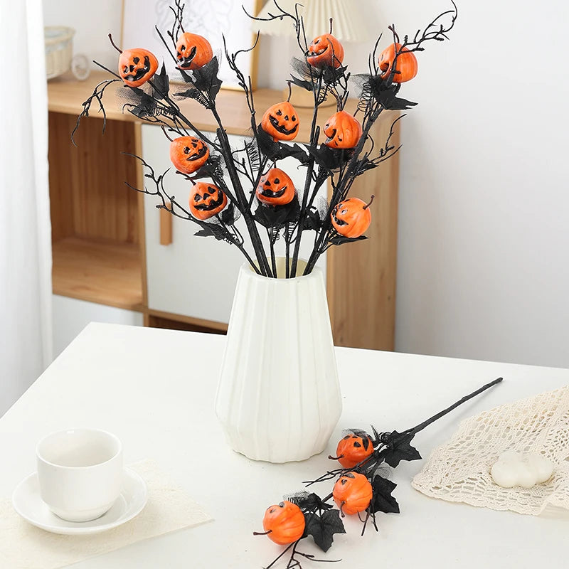 Halloween Horror Decorations Black Maple Leaf Pumpkin Flower Bouquet with Ghost for Home Parties New Year or Back to School