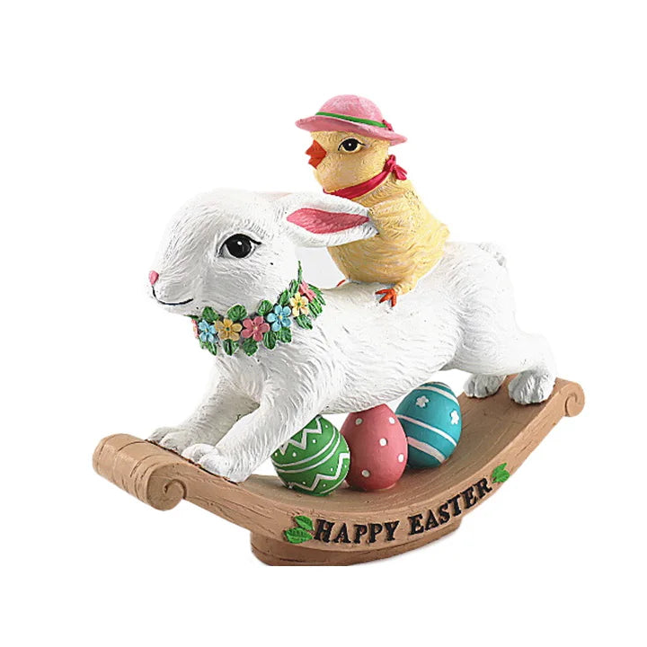 Easter Hand-Painted Resin Figurine Centerpiece Colorful Eggs With Bunny Decor for Home Tabletop Bedroom Decor